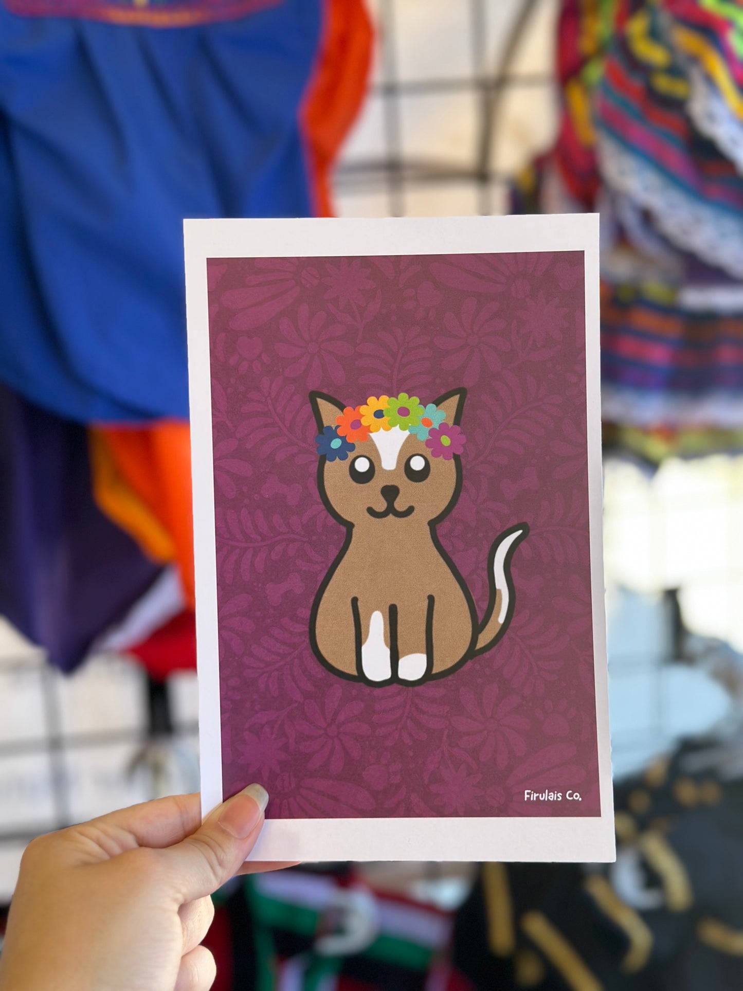 Cat with flower crown art print